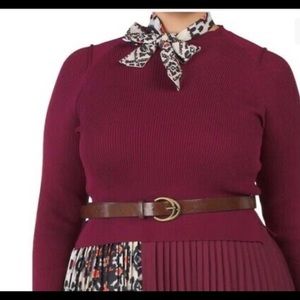 Dalia MacPhee sweater dress with paisley print. Comes with neck scarf and belt